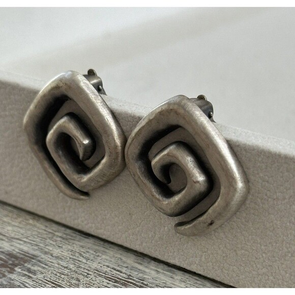Vintage Danon Israel Silver Plated Spiral Clip On Earrings Modern Statement - Picture 3 of 4